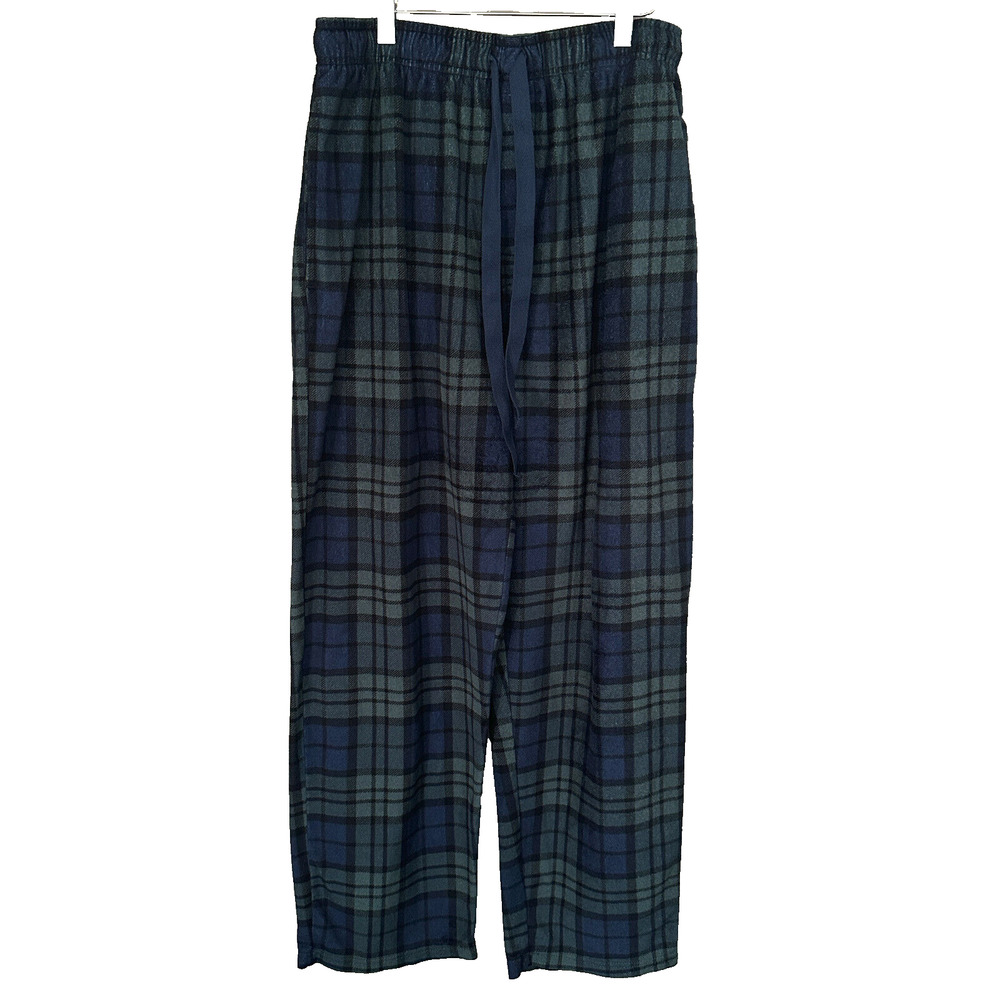 Green Plaid Fleece Lounge Pants Soft Touch Drawstring Waist Men's L